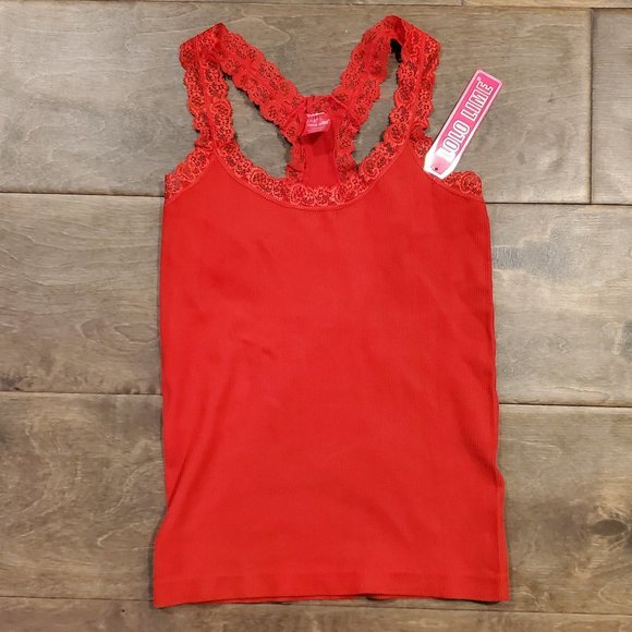 Lolo Lime women's lace trim tank top, Red - Picture 1 of 4